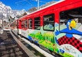 Train leaving the Engelberg railway station in Switzerland