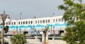 A train leaving a gateway station, which operates from Maihama Station in Tokyo.