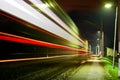 Train leaving station in the night