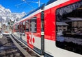 Train leaving the town of Engelberg in Switzerland