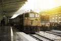 Train led by Old Diesel Electric locomotives at Bangkok Railway Station Royalty Free Stock Photo