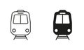 Train Line and Silhouette Black Icon Set. Railway Station Pictogram. City Electric Public Vehicle Transport Sign Royalty Free Stock Photo