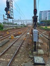 The train line at Tanah Abang Station, Jakarta. Royalty Free Stock Photo