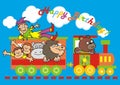 Train, locomotive and animals, birthday, eps.