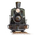 Train locomotive, front view. Vintage transport