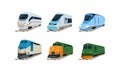 Train Locomotives Collection, Modern and Retro Railway Carriages Vector Illustration