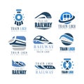 Train logo original design set, modern railway railroad transport emblem badge vector Illustrations