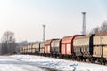 Train with a lot of black coal cargo waggons near Karvina