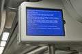 04.08.2023. Barcelona, ??Spain, train monitor with blue screen Royalty Free Stock Photo