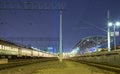 Train on Moscow passenger platform in Moscow, Russia at night Royalty Free Stock Photo