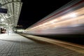 Train on Moscow passenger platform at night (Belorussky railway station) is one of the nine main railway stations in Moscow Royalty Free Stock Photo