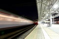 Train on Moscow passenger platform at night (Belorussky railway station) is one of the nine main railway stations in Moscow Royalty Free Stock Photo