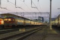 Train on Moscow passenger platform , Russia at night Royalty Free Stock Photo