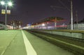 Train on Moscow passenger platform , Russia at night Royalty Free Stock Photo