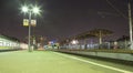 Train on Moscow passenger platform , Russia at night