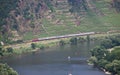 Train In Moselle Valley Drving Along Vineyards Royalty Free Stock Photo