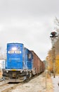 train with motor locomotive, South Paris, Maine, USA