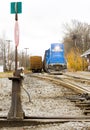 train with motor locomotive, South Paris, Maine, USA