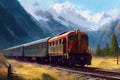 Train mountains illustration. Generate Ai Royalty Free Stock Photo