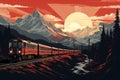 Train mountains illustration. Generate Ai Royalty Free Stock Photo