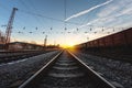 Train moves by rail, delivery of goods by freight train. Train carriages at the station