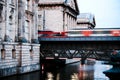 Train moving across bridge