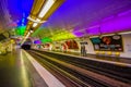 Train moving in parisian subway Metro station