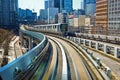 Train moving on Yurikamome line in Tokyo, Japan Royalty Free Stock Photo