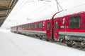Train of the National Railway Company (CFR) who arrived during a snow storm