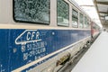 Train of the National Railway Company (CFR) who arrived during a snow storm