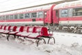 Train of the National Railway Company (CFR) who arrived during a snow storm