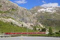 Train near Bernina Diavolezza station on the Bernina Railway line.