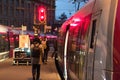 Train station in the night, street in Paris, France, Europe Royalty Free Stock Photo