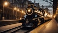 train in the night , classic train with a nostalgic design