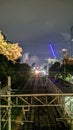 Train night railway city light cable