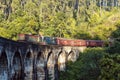 Train on the Nine Arches Bridge Demodara in Ella, Sri Lanka