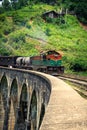 Train on the nine arches Bridge in highlands near Ella, Sri Lanka