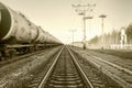 Train with oil tanks moving. Royalty Free Stock Photo