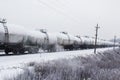 Train with oil tanks moving. Transportation of fuel on the railroad Royalty Free Stock Photo