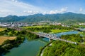 Train pass the iron bridge at dongshan river eco park