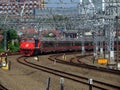 Train Passes through a Sharp Bend Approaching Jatinegara Station Royalty Free Stock Photo