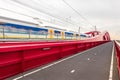 Train passing a bridge in Overijssel, The Netherlands