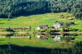 Train passing a farm near Voss Hordaland county in Norway