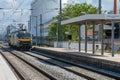 Train passing at Riachos Railway in Torres Novas city