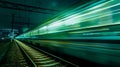 Train passing under the night sky with dark clouds and no lights, AI-generated. Royalty Free Stock Photo