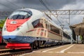 Train peregrine falcon high-speed train peregrine falcon Russian railway. Russia Leningrad region Lyuban May 26, 2019