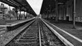 Train platform.Monochromatic scenery