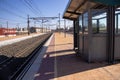 Train platforms at the railroad platform of the railroad station.