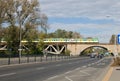 Train on the Poniatowski Bridge in Warsaw Royalty Free Stock Photo