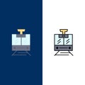 Train, Public, Service, Vehicle  Icons. Flat and Line Filled Icon Set Vector Blue Background Royalty Free Stock Photo